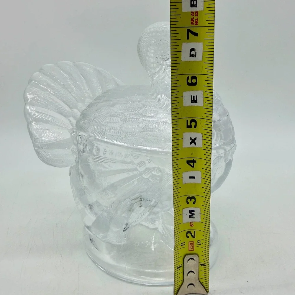 Clear Pressed Glass Turkey Candy Dish Thanksgiving Lidded Centerpiece Vintage